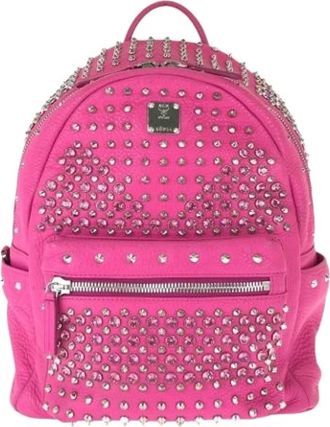 MCM Pre-owned Rhinestone Leather Backpack - Dames - Vintage Rugzakken - Roze - ONE Size - Leer - Vintage