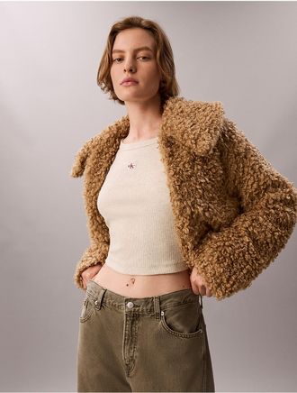 Calvin Klein Jeans Calvin Klein Womens Faux Teddy Collar Jacket - Brown - L