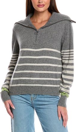 Brodie Sabrina Stripe Zip Cashmere Polo Top