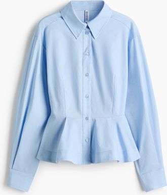 H&M Popelinebluse mit Peplum - Hellblau