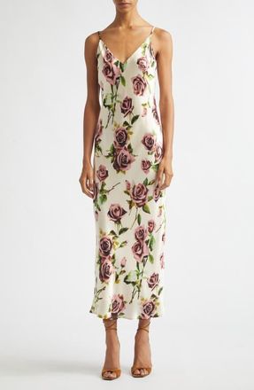 L'agence Seridie Silk Midi Slipdress in Ecru/mv Romantic Rose at Nordstrom, Size 10
