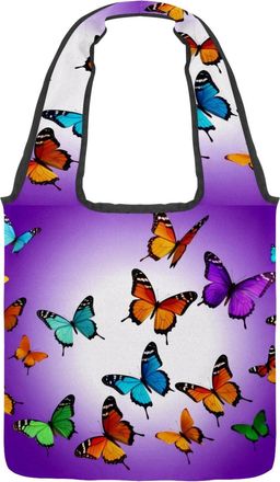 Generic Butterflies Reversible Canvas Shoulder Tote - Double-Sided Print, 12oz Cotton, 27cm Drop, Fold-Flat Bag for Travel, Shopping, Street Outings
