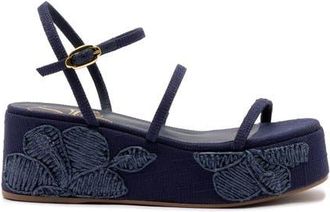 Larroude Gio Flatform Sandal in Navy at Nordstrom, Size 10