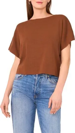 Halogen Short Sleeve Crop Sweater in Emperador at Nordstrom Rack, Size Large