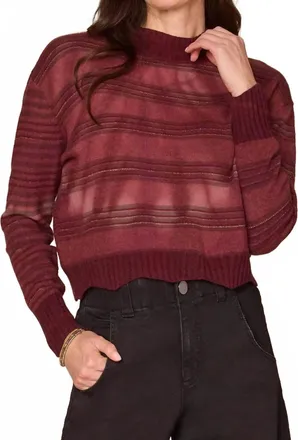 Democracy Wavy Scallop Hem Stripe Mix Tie Dye Sweater In Burgandy