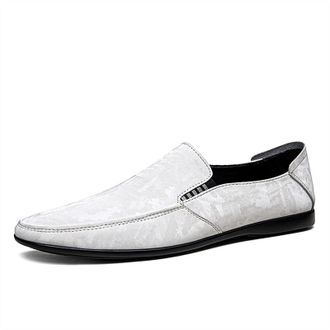 Generic for Men Mens Loafers Shoe PU Round Toe Faux Snake Print Leather Stitching Details Flexible Anti-Slip Slip Resistant Comfortable Party Slip-on(White,8.