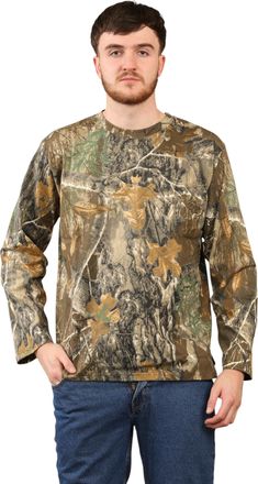 Generic AAIF RETAILSMens Jungle Print T-Shirt Long Sleeve Top Crewneck Pullover Casual Wear Camouflage CAMO Big Size Hunting Polyester Tee -Medium