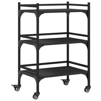 vidaXL Carrito De Cocina Madera De Ingenier&iacute;a Negro 50x35x75,5 Cm Vidaxl