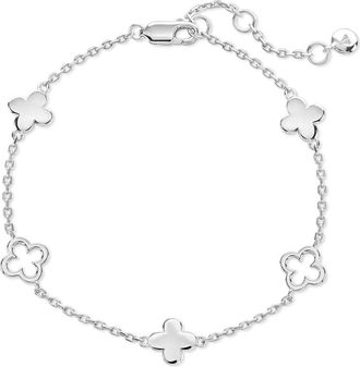 Devata Clover Five-Charm Chain Bracelet in Rhodium Plated Sterling Silver at Nordstrom, Size 7.5