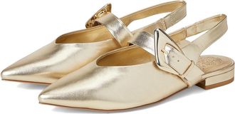 Vince Camuto Amoret Buckle Slingback Flat Mule Womens Flat Shoes Egyptian Gold : 7.5 M, Suede