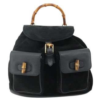 Gucci Vintage Bamboo Suede Black Suede Backpack Bag (Pre-Owned)