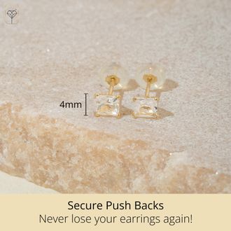 MAX + STONE 14k Yellow or White Gold 4mm Square Princess Cut Gemstone Stud Earrings