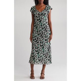 Wishlist Floral Print V-Neck Maxi Dress in Black/Green at Nordstrom Rack, Size Small