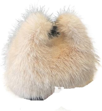 Generic Womens Plush Bags Women Plush Shoulder Bag Adjustable Strap Handbag Soft Fluffy Crossbody Solid Color For Travel Party(Beige)