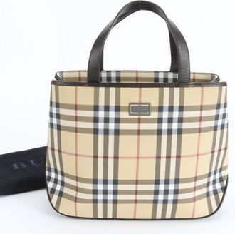 Burberry Beige Leather Coated Canvas Handbag Tote Bag (Pre-Owned)