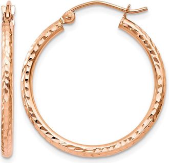 Diamond2Deal 14k Gold Diamond-cut 2x25mm Round Tube Hoop Earrings
