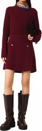 Maje Cropped Cable Knit Mock Neck Sweater In Red