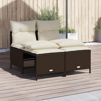vidaXL Set De Sof&aacute;s De Jard&iacute;n 4 Pzas Y Cojines Rat&aacute;n Sint&eacute;tico Marr&oacute;n Vidaxl