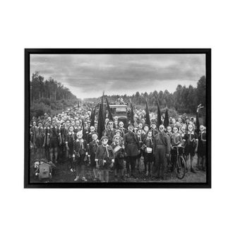 Artery8 Bulla 1937 Schoolchildren Gas Mask Drill Framed Canvas Wall Art Print in Grey | Size: W24 x H32