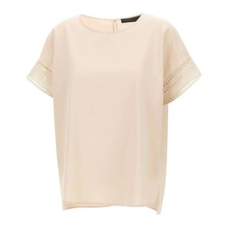 Elena Miro Blouses, female, Beige, Size: XL Crew Neck Blouse