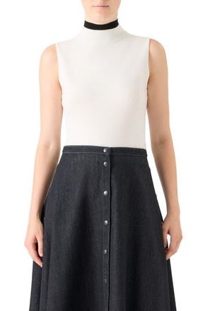 Akris Sleeveless Mock Neck Virgin Wool Sweater in Cream-Black at Nordstrom, Size 12