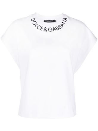 Dolce & Gabbana logo-embroidered cotton T-shirt - White