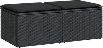 vidaXL 2 Piece Garden Sofa Set with Cushions Black Poly Rattan Acacia Vidaxl