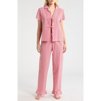 French Connection Gingham Seersucker Pajamas in Red Combo at Nordstrom, Size X-Large