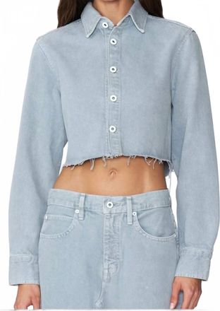 Slvrlake Denim Long Sleeve Cropped Shirt In Dove Gray