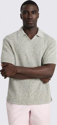 Moss Multi-Colour Cotton-Linen V-Neck Polo Shirt