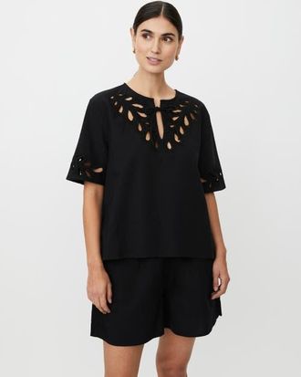 Masai MaDyselle Cutwork Detail Blouse in Black at Nordstrom, Size Medium
