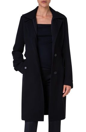 Akris Wool Tricotine Trench Coat in Black 009 at Nordstrom, Size 10