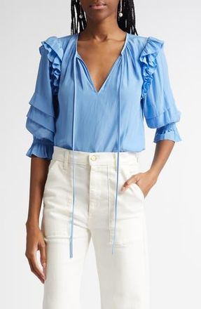 Ramy Brook Samira Ruffle Top in Ribbon Blue at Nordstrom Rack, Size Xx-Small