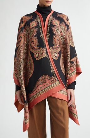 Etro Paisley Jacquard Wool Blend Cape in Multicolor Black Base at Nordstrom