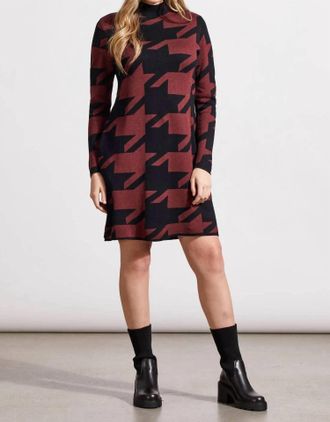 Tribal Funnel Neck Sweater Dress In Rum