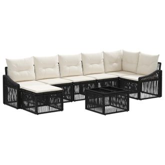vidaXL Conjunto De Sof&aacute;s De Jard&iacute;n 8 Uds. 7 Plaza Negro Vidaxl