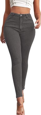 Generic High Waist Skinny Jeans for Women UK Stretch Slim Fit Cotton Cuffed Trousers Solid Washed Distressed Jeggings Plus Size Butt Lifting Pencil Pants with