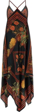 Blumarine Womens Printed Twill Dress Multiblackorange Exterior: Viscose Abiti
