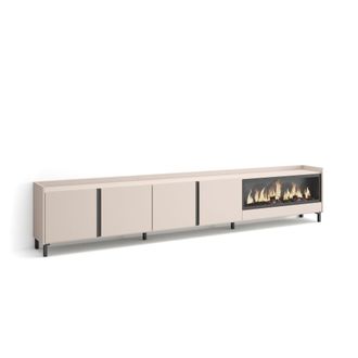 Skraut Home Skraut Home - Mueble Tv, Televisi&oacute;n, Muebles De Sal&oacute;n, Almacenaje, 315x35x61cm, Para Tv Hasta 80, Chimenea El&eacute;ctrica Xxl, Dise&ntilde;o Industrial, Estilo Mo