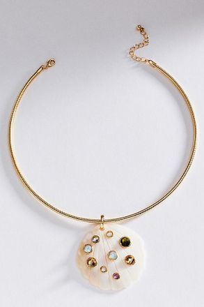 Anthropologie Embellished Shell Pendant Collar Necklace