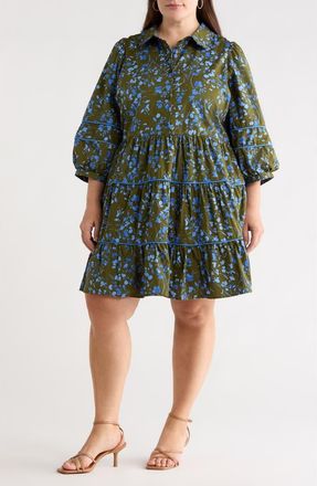 Sugarlips Solvay Floral Print Minidress in Green-Blue-Mul at Nordstrom, Size 1X
