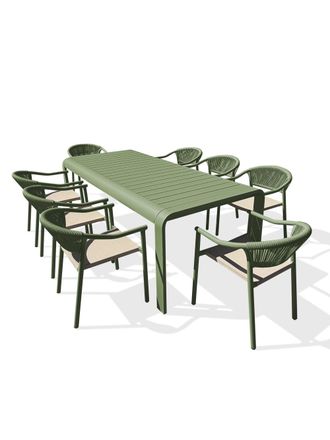 DCB Garden Conjunto de comedor de jard&iacute;n para 8 personas de aluminio verde oliva