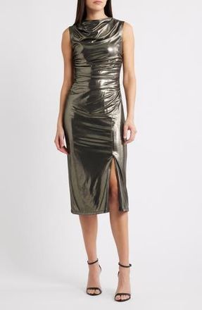 Vince Camuto Metallic Cowl Neck Sheath Dress in Gold at Nordstrom Rack, Size 18 (Similar To 14W)