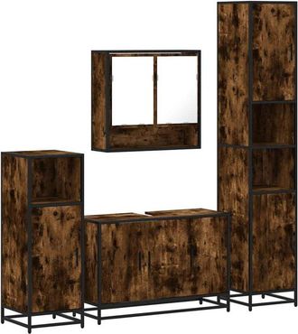 vidaXL 4 Piece Bathroom Furniture Set Smoked Oak Engineered Wood vidaXL