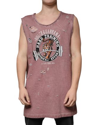 Dolce & Gabbana Brown Cotton Round Neck Sleeveless Mens T-shirt