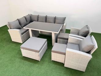 Fimous 11 Seater Wicker Rattan Corner Sofa Sets with 3 Footstools Light Grey