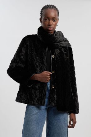 Karen Millen Womens Textured Faux Fur Scarf Neck Coat - Black - Size 10 UK