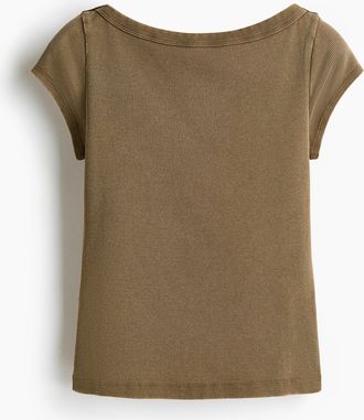 H&M Geripptes Shirt mit U-Boot-Ausschnitt - Khakigr&uuml;n