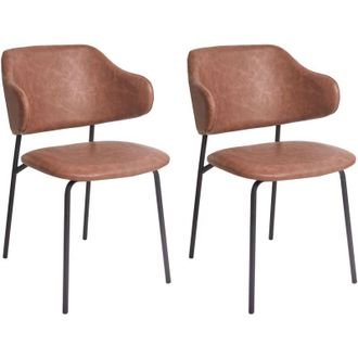 Beliani Conjunto De 2 Sillas De Comedor Modernas Asiento Tapizado En Piel Sint&eacute;tica Respaldo Curvado Sin Reposabrazos Patas Negras Marr&oacute;n Kenai