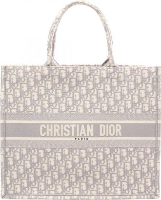 Dior Gray White Canvas Handbag Tote Bag (Pre-Owned)